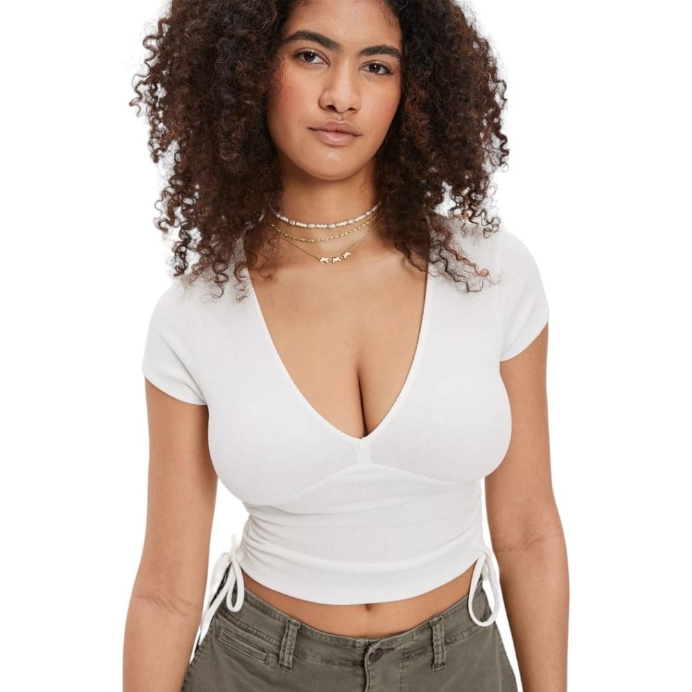 AE Cropped Cap Sleeve Side Cinch Tee in Mocha Brown